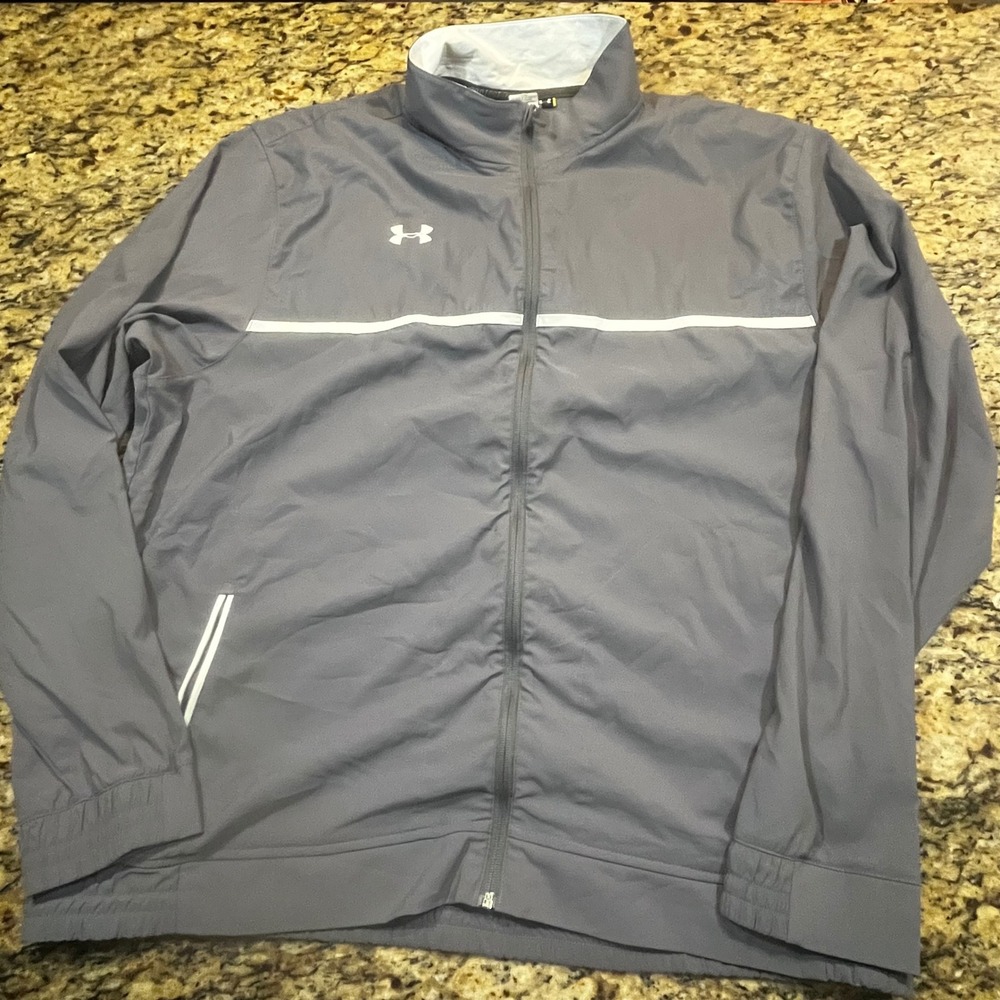 Under Armour Mens 3XL Gray Full Zip Track Jacket Loose Fit‎ Herringbone Texture